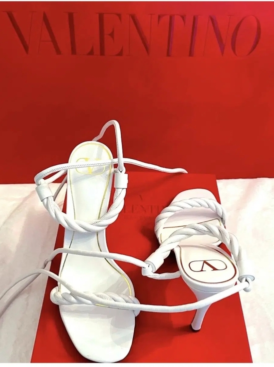 Valentino Garavani White Braided Rope Ankle-Tie Kitten Heel Sandals main image 4